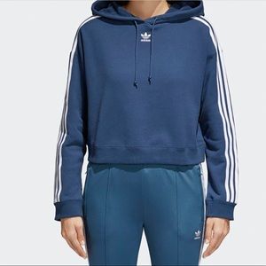 ADIDAS MINERAL BLUE CROPPED HOODIE